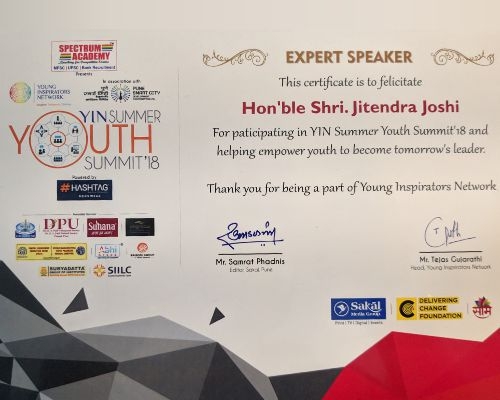 YOUTH SUMMIT`18 Award - Expert Speaker Certificate